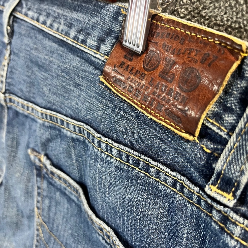 Polo Ralph Lauren Mens Blue Cotton Straight Leg Denim Jeans 38x30 Bleach Spot